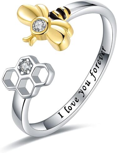 925-Sterling-Silver Fidget-Anxiety Sunflower Bee Ring - Adjustable White/18K Gold Plated Bumblebee Spinner Thumb Honey Rings Jewelry Christams Gifts for Women Mom Daughter Sister in Saudi Arabia