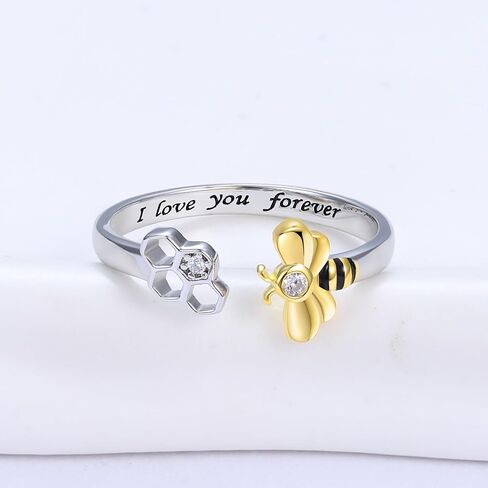 925-Sterling-Silver Fidget-Anxiety Sunflower Bee Ring - Adjustable White/18K Gold Plated Bumblebee Spinner Thumb Honey Rings Jewelry Christams Gifts for Women Mom Daughter Sister in Saudi Arabia