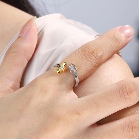 925-Sterling-Silver Fidget-Anxiety Sunflower Bee Ring - Adjustable White/18K Gold Plated Bumblebee Spinner Thumb Honey Rings Jewelry Christams Gifts for Women Mom Daughter Sister in Saudi Arabia