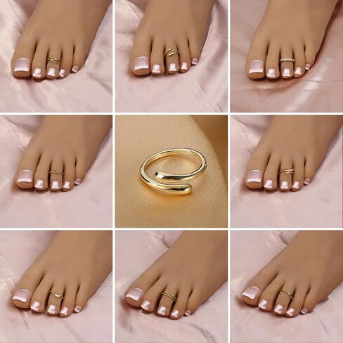 8 PCS حلقات إصبع القدم للنساء قابلة للتعديل 14K الذهب/الفضة حلقات ذيل الطرف المطلي مفتوحة القلب CZ خاتم أخمص القدم in Kuwait