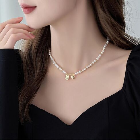 Dainty Choker Necklace for Women Baroque Pearl Necklace White Natural Freshwater Pearl Strand Necklace Sterling Silver for Women/Mother/Girlfriend Fashion Jewelry Gifts for Wedding Birthday in Kuwait