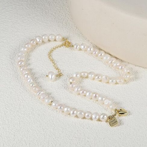 Dainty Choker Necklace for Women Baroque Pearl Necklace White Natural Freshwater Pearl Strand Necklace Sterling Silver for Women/Mother/Girlfriend Fashion Jewelry Gifts for Wedding Birthday in Kuwait