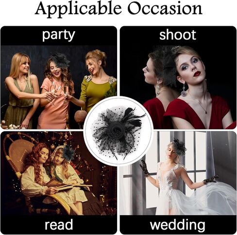 Fascinators Hats for Women Flower Mesh Feathers Cocktail Tea Party Hats and Lace Gloves in Kuwait