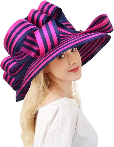Wedding Bridal Church Party Derby Hats for Women Striped Bowler Hat Wide Brim Fascinator Flat Top Fedora Hats in Kuwait
