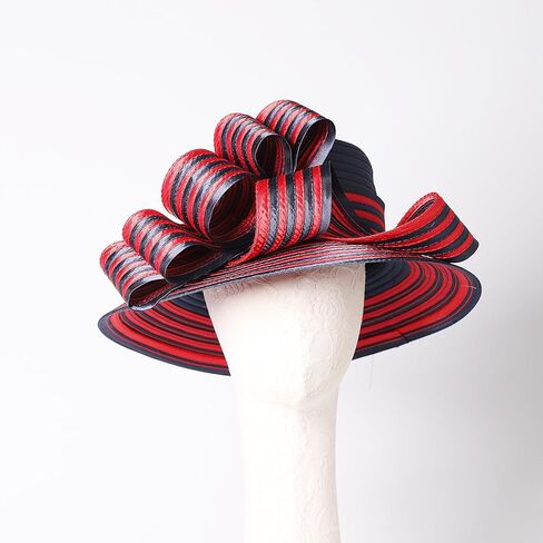 Wedding Bridal Church Party Derby Hats for Women Striped Bowler Hat Wide Brim Fascinator Flat Top Fedora Hats in Kuwait