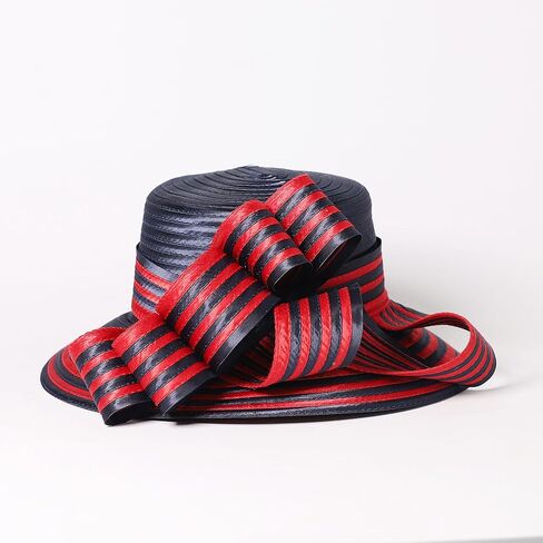 Wedding Bridal Church Party Derby Hats for Women Striped Bowler Hat Wide Brim Fascinator Flat Top Fedora Hats in Kuwait