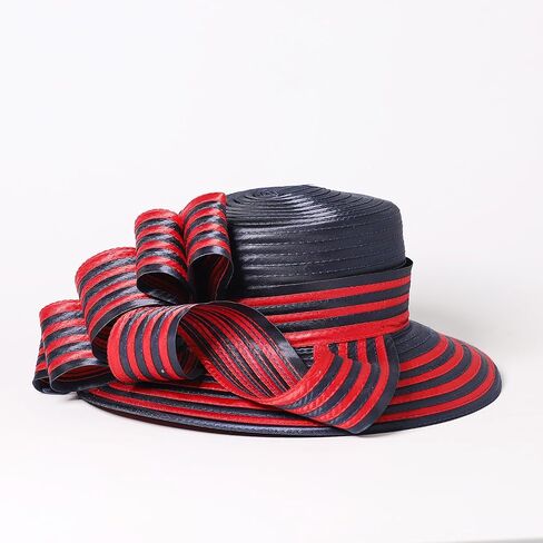 Wedding Bridal Church Party Derby Hats for Women Striped Bowler Hat Wide Brim Fascinator Flat Top Fedora Hats in Kuwait