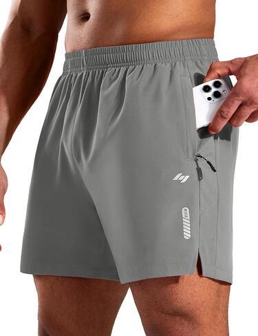 Mier Men's 5 Inseam inseam شورت مع جيوب سحاب سريعة الجافة الجافة الرياضية تجريب لا توجد شورتات بطانة ، خفيفة الوزن in Kuwait