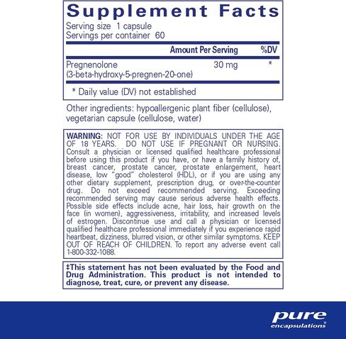 Pure Encapsulations Pregnenolone - 30 mg - Hormone Support - Memory Support & Brain Supplement - Gluten Free & Vegan - 60 Capsules in Saudi Arabia