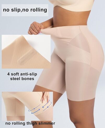 PRETTYWELL Womens Shapewear Shorts Mid-Waist Tummy Control Butt Lift Slip Shorts for Dresses,Seamless no Roll Thigh Slimmer in Saudi Arabia