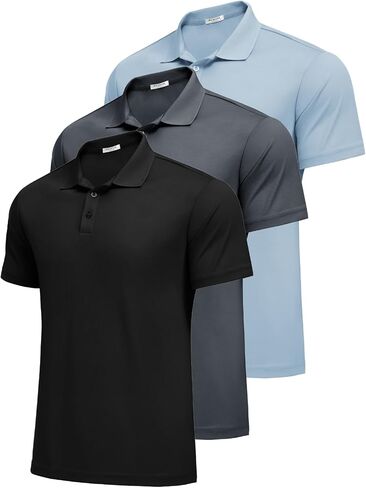 PINSPARK Mens Polo Shirts Short Sleeve Lightweight Moisture Wicking Quick Dry Casual Workout Collared Shirt Plain 3 Pack Set in Saudi Arabia