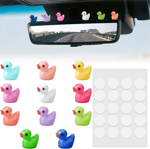 16 PCS Cute Duck Rearview Mirror Accessories, Luminous Duck Car Interior Accessories, Dashboard Decorations Adhesive Ornaments, Fun Duck Car Interior Decor, Car Decorations Interior in Kuwait