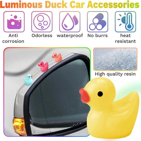 16 PCS Cute Duck Rearview Mirror Accessories, Luminous Duck Car Interior Accessories, Dashboard Decorations Adhesive Ornaments, Fun Duck Car Interior Decor, Car Decorations Interior in Kuwait
