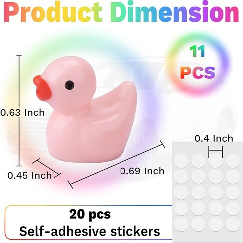 16 PCS Cute Duck Rearview Mirror Accessories, Luminous Duck Car Interior Accessories, Dashboard Decorations Adhesive Ornaments, Fun Duck Car Interior Decor, Car Decorations Interior in Kuwait