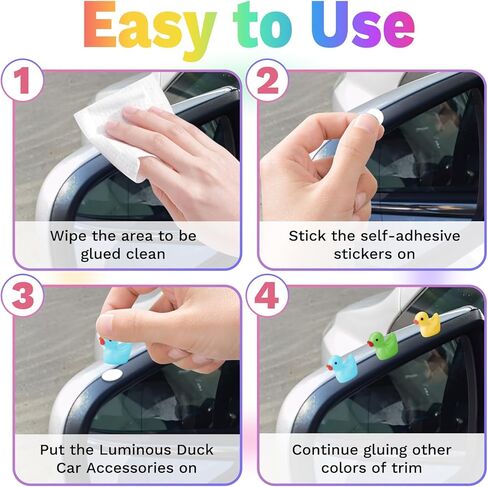 16 PCS Cute Duck Rearview Mirror Accessories, Luminous Duck Car Interior Accessories, Dashboard Decorations Adhesive Ornaments, Fun Duck Car Interior Decor, Car Decorations Interior in Kuwait