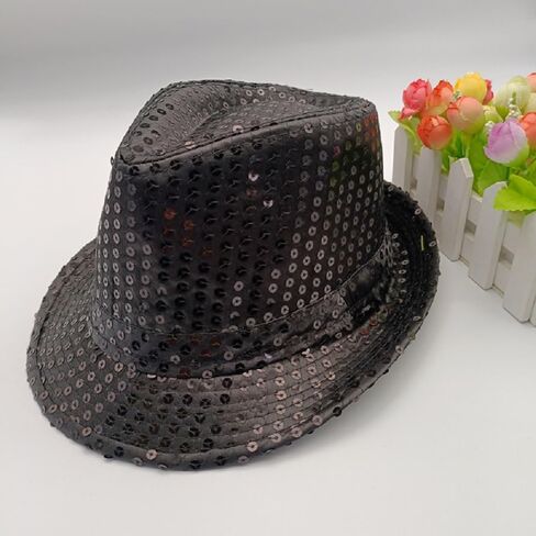 Western Sequin Fedora Hat Solid Color Dance Hat Retro Disco Cap Cap Cap Cap for Women Man Party Props Supplies in Kuwait