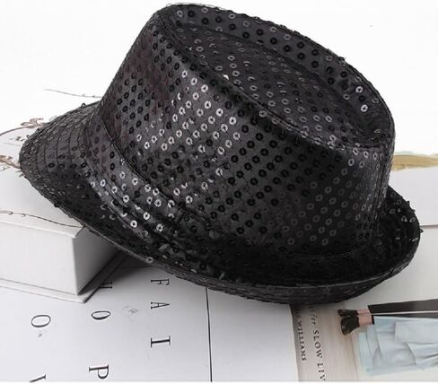 Western Sequin Fedora Hat Solid Color Dance Hat Retro Disco Cap Cap Cap Cap for Women Man Party Props Supplies in Kuwait