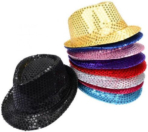 Western Sequin Fedora Hat Solid Color Dance Hat Retro Disco Cap Cap Cap Cap for Women Man Party Props Supplies in Kuwait