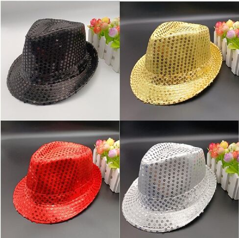Western Sequin Fedora Hat Solid Color Dance Hat Retro Disco Cap Cap Cap Cap for Women Man Party Props Supplies in Kuwait