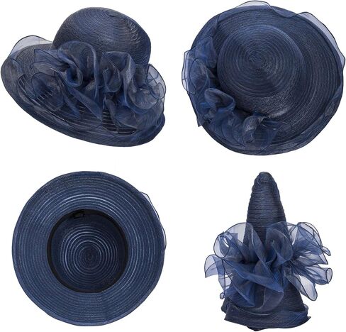 Women Organza Kentucky Sun-Hats - Wide-Brim Flower Church Hats Beach Derby Hat for Tea Party Wedding Bridal Dress in Kuwait