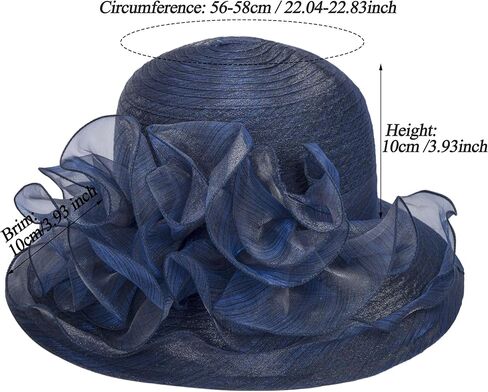 Women Organza Kentucky Sun-Hats - Wide-Brim Flower Church Hats Beach Derby Hat for Tea Party Wedding Bridal Dress in Kuwait