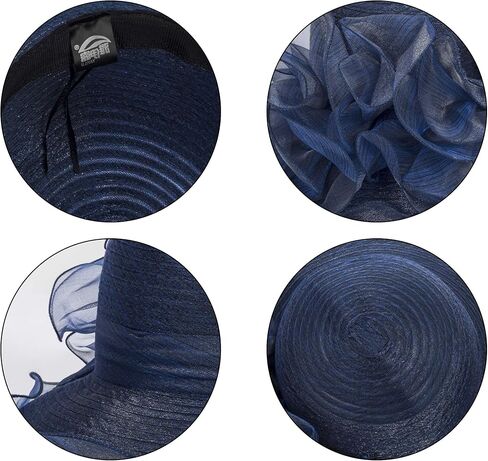 Women Organza Kentucky Sun-Hats - Wide-Brim Flower Church Hats Beach Derby Hat for Tea Party Wedding Bridal Dress in Kuwait