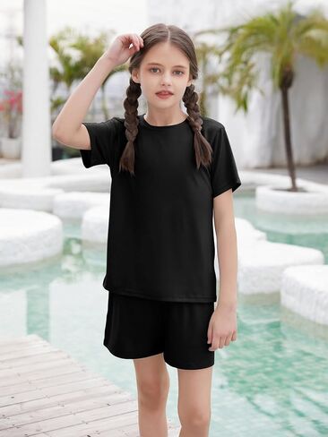 ملابس الفتاة قصيرة الأكمام tshirts والسراويل الصيفية summer مجموعات مريحة للأطفال حجم الملابس 120/130/140/150/160 in Saudi Arabia