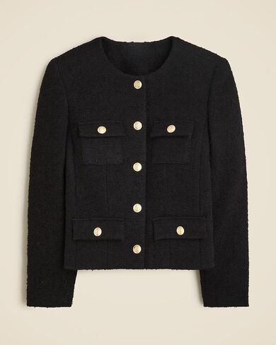 Womens Cropped Tweed Jackets Collarless Button Down Business Blazer Casual Outfits with Pockets in Saudi Arabia