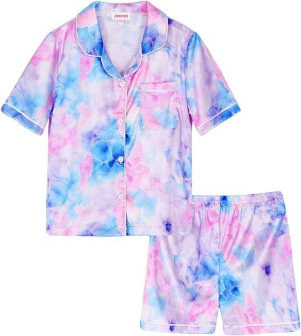 JESKIDS Girls Boys Satin Pajamas Sets Kids Silk Sleepwear Summer Nightwear 4-13 Years in Kuwait
