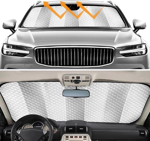 Windshield Sun Shade Car Sun Shade, Folding Car Shades for Front Windows, Blocks UV Rays Sun Visor Protector for Truck SUV Van, Keeps Vehicle Cool - Silver (55" x 27.5") in Kuwait