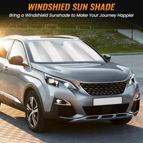 Windshield Sun Shade Car Sun Shade, Folding Car Shades for Front Windows, Blocks UV Rays Sun Visor Protector for Truck SUV Van, Keeps Vehicle Cool - Silver (55" x 27.5") in Kuwait