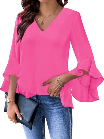 Relipop Womens Blouse Blouse 3/4 Sleeve Tops v Neck Business Blouses Disuals Summer Summer Outfits 2025 in Kuwait