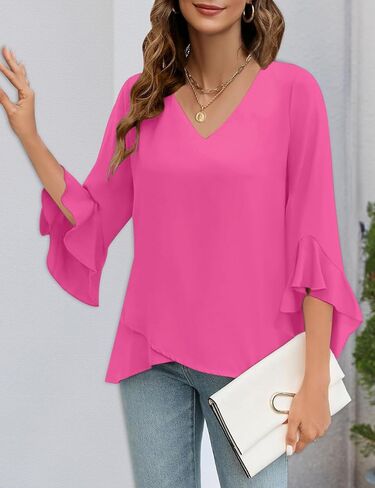 Relipop Womens Blouse Blouse 3/4 Sleeve Tops v Neck Business Blouses Disuals Summer Summer Outfits 2025 in Kuwait
