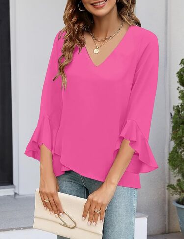 Relipop Womens Blouse Blouse 3/4 Sleeve Tops v Neck Business Blouses Disuals Summer Summer Outfits 2025 in Kuwait