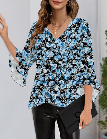 Relipop Womens Blouse Blouse 3/4 Sleeve Tops v Neck Business Blouses Disuals Summer Summer Outfits 2025 in Kuwait