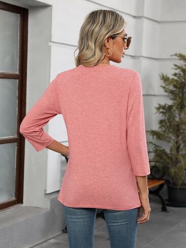 Womens Tops 3/4 Sleeve T Shirts V Neck Summer Tops Dressy Casual Basic Tees Loose Tunics in Kuwait