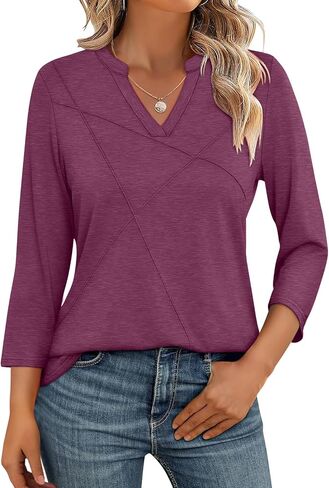 Womens Tops 3/4 Sleeve T Shirts V Neck Summer Tops Dressy Casual Basic Tees Loose Tunics in Saudi Arabia