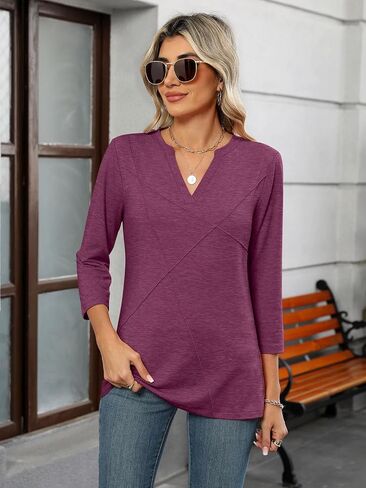 Womens Tops 3/4 Sleeve T Shirts V Neck Summer Tops Dressy Casual Basic Tees Loose Tunics in Saudi Arabia