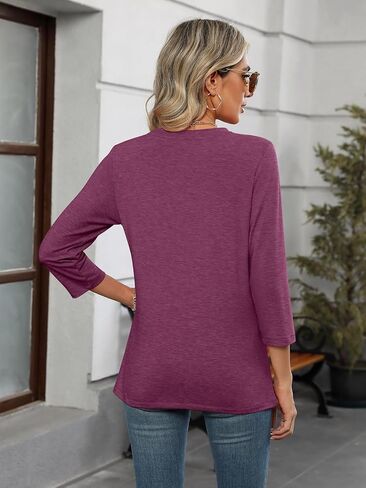 Womens Tops 3/4 Sleeve T Shirts V Neck Summer Tops Dressy Casual Basic Tees Loose Tunics in Saudi Arabia
