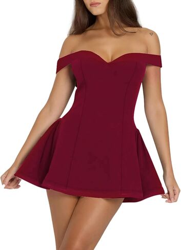 Womens Sexy Off Shoulder Short Dress Sleeveless Bodycon Flowy A-Line Party Club Gown Homecoming Mini Dresses in Saudi Arabia