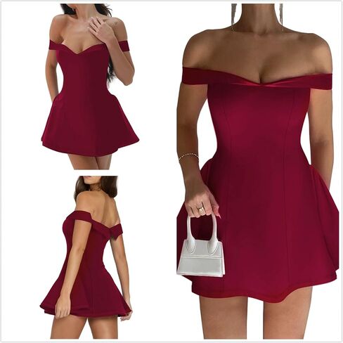 Womens Sexy Off Shoulder Short Dress Sleeveless Bodycon Flowy A-Line Party Club Gown Homecoming Mini Dresses in Saudi Arabia