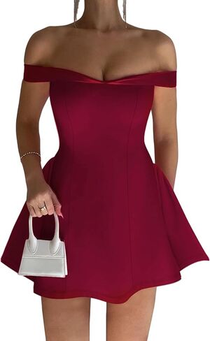 Womens Sexy Off Shoulder Short Dress Sleeveless Bodycon Flowy A-Line Party Club Gown Homecoming Mini Dresses in Saudi Arabia