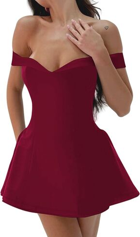 Womens Sexy Off Shoulder Short Dress Sleeveless Bodycon Flowy A-Line Party Club Gown Homecoming Mini Dresses in Saudi Arabia