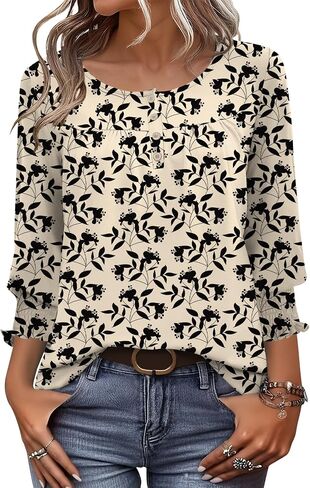 Akewei 3/4 طول الأكمام قمم المرأة 2025 أزياء الصيف قمم للنساء Crewneck in Kuwait