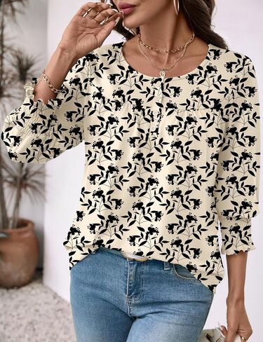 Akewei 3/4 طول الأكمام قمم المرأة 2025 أزياء الصيف قمم للنساء Crewneck in Kuwait