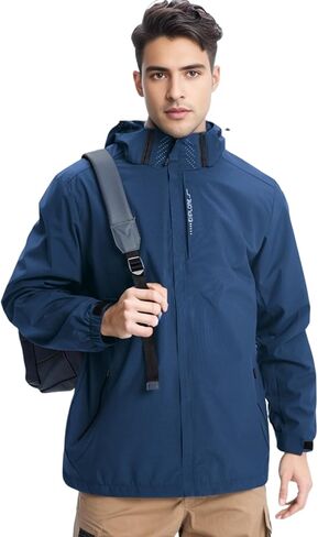 Men's Waterproof Lightweight Rain Jacket Removable Hooded Windbreaker Raincoat Outdoor Windproof Casual Jacket in Kuwait