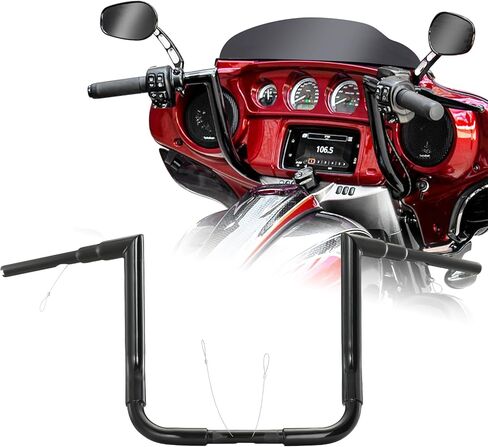 10" Rise Handlebars 1-1/2" Bagger Ape Hangers for Harley 1996-2023 Street Glide FLHX/Electra Glide FLHT/Ultra Limited FLHTK/Tri-Glide FLHTCUTG Models, Right Angle Bar Style, Black in Saudi Arabia