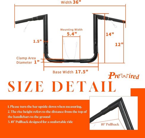10" Rise Handlebars 1-1/2" Bagger Ape Hangers for Harley 1996-2023 Street Glide FLHX/Electra Glide FLHT/Ultra Limited FLHTK/Tri-Glide FLHTCUTG Models, Right Angle Bar Style, Black in Saudi Arabia