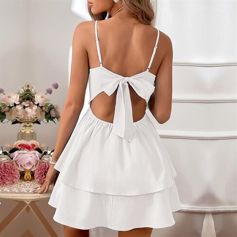 Women's Backless Bow Tie Short Dress Summer Models Sexy Halter Dresses Graduation Dress for Women in Kuwait