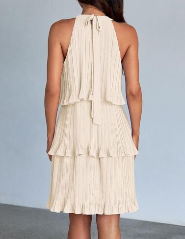 ZESICA Women's 2025 Summer Halter Dresses Sleeveless Ruffle Tiered Layered Chiffon Pleated A Line Swing Mini Dress in Saudi Arabia